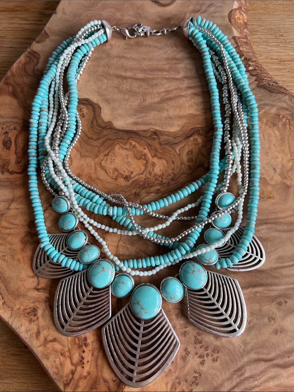 Lucky Brand Turquoise Multi-Strand Beaded Necklace with Silver Accents